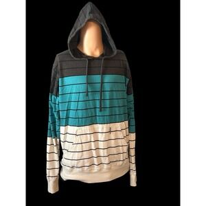 Billabong‎ Mens XL Extra Large Striped Hoodie Sweatshirt Skate Front Pocket